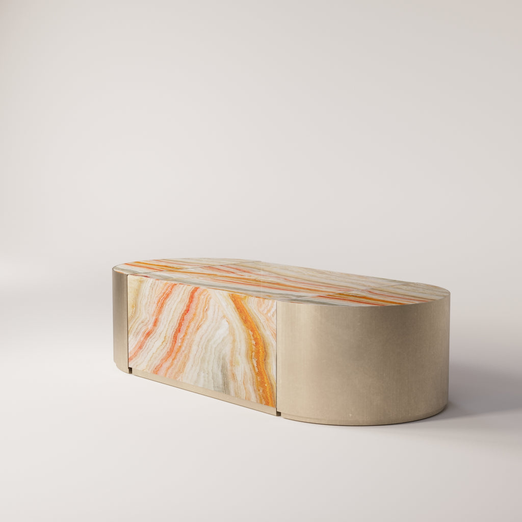 Brushed Gold Stainless Steel / Rainbow Onyx