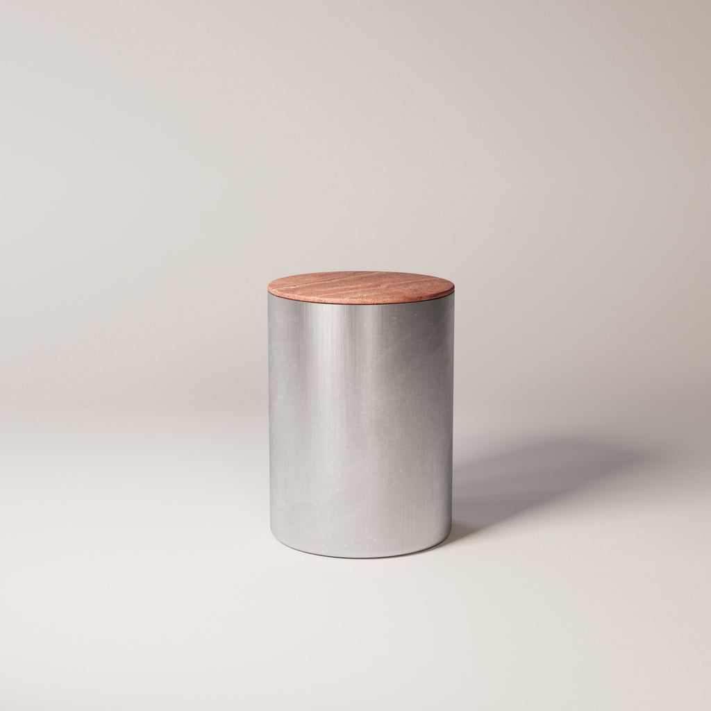 Brushed Stainless Steel / Red Travertine